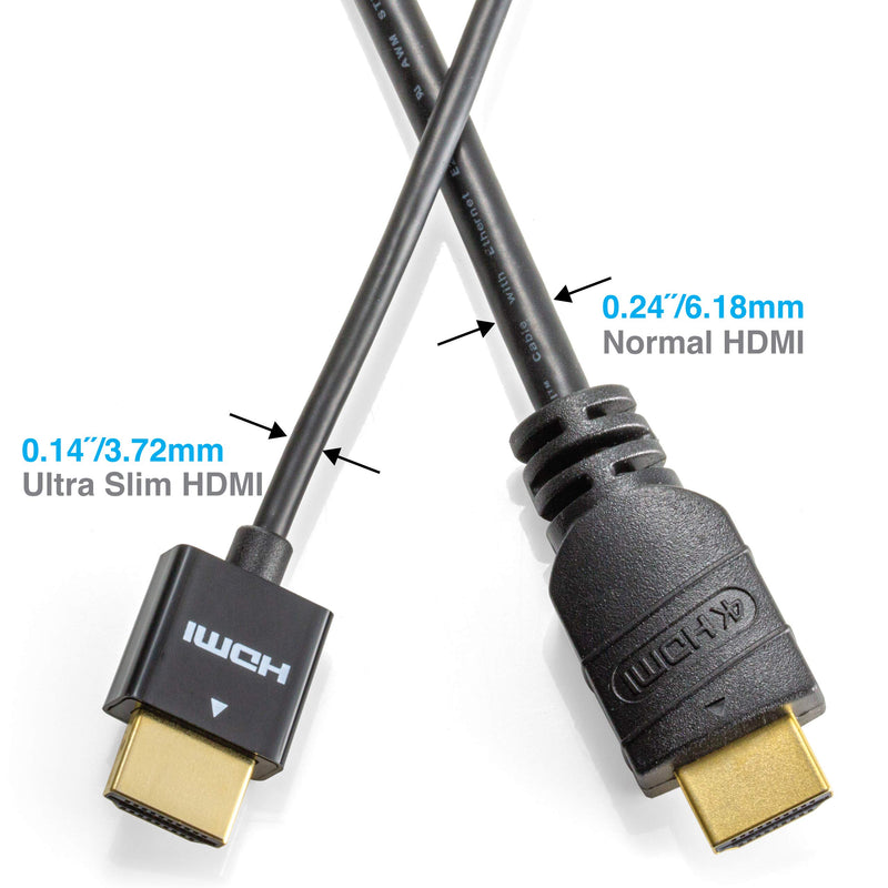 NTW High Performance Ultra Slim HDMI Cable 2 Pack (3.3ft) Premium High Speed Ultra Thin HDMI Cable, 1080p, 4K HDR, 10.2Gbps, 36AWG - Black (NHDMI4S-01M/362) 3.3ft