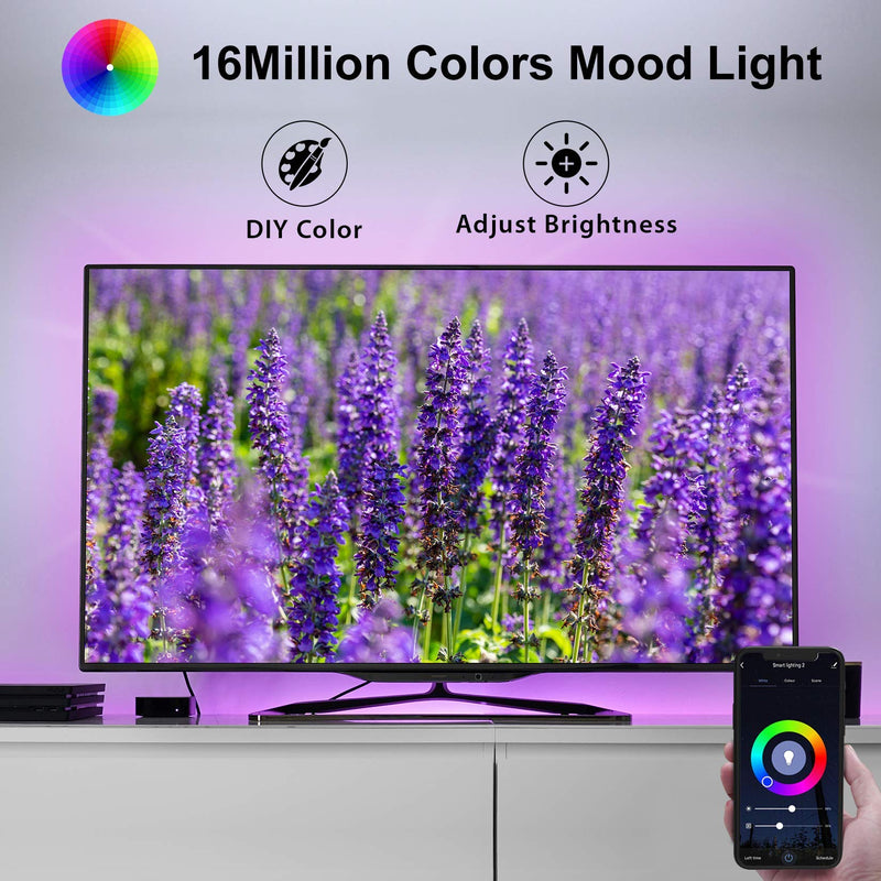 FINEWISH Smart TV LED Backlight Strip 6.56ft for TV/Monitor Backlight Strip Lights with Alexa Google Home 16 Colors Bright 5050 LEDs Decoration