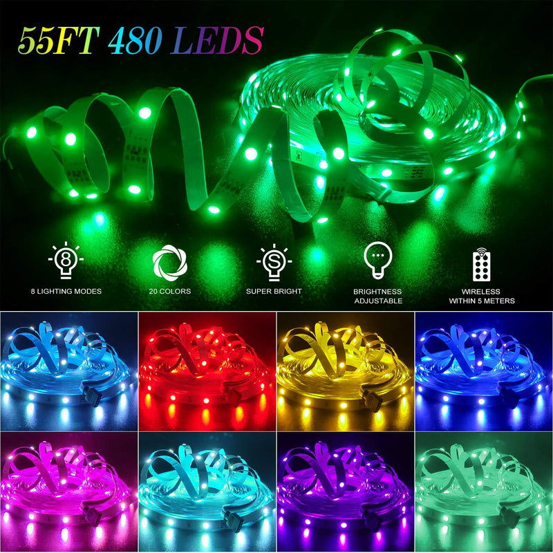 [AUSTRALIA] - LED Light Strip 55ft AveyLum Flexible RGB Rope Lights 5050 SMD 480 LEDs Non Waterproof IP20 16M Tape Light with 44 Keys Wireless Controller and 24V Power Adapter for Home Kitchen Party TV Deco… 