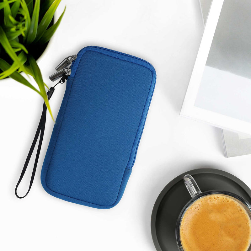 kwmobile Neoprene Phone Pouch Size XL - 6.7/6.8" - Universal Cell Sleeve Mobile Bag with Zipper, Wrist Strap - Blue XL - 6,7/6,8"