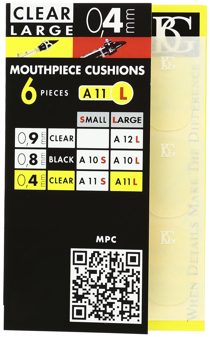BG A11 L Mouthpiece Patch, Clear, Large 0.4MM, 6 CRT