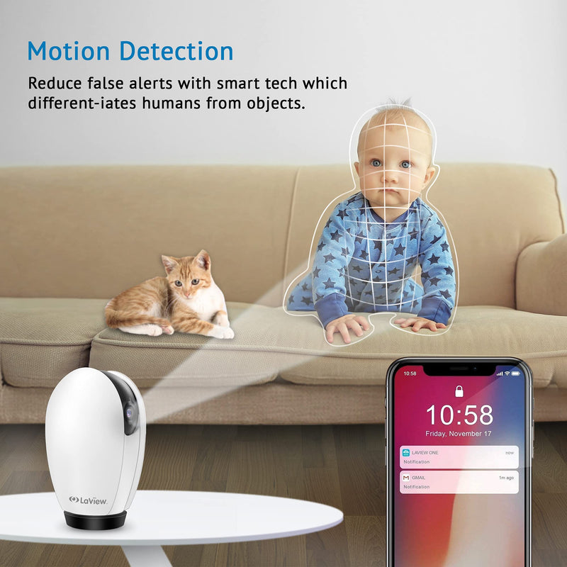 LaView PT Security Cameras, Cameras for Home Security with Motion Detection, Two-Way Audio, Night Vision, Indoor WiFi Camera for Baby/Pet, Alexa, USA Cloud Service 2 Pack White
