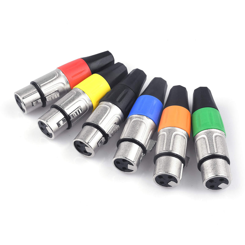 XLR Connectors, Devinal Colored 3 PIN XLR Ends, Male/Female Audio Mic Microphone DMX Plug Jack Socket, Nicked-Plated, Silver Contacts, Solder Type, 6-Pair