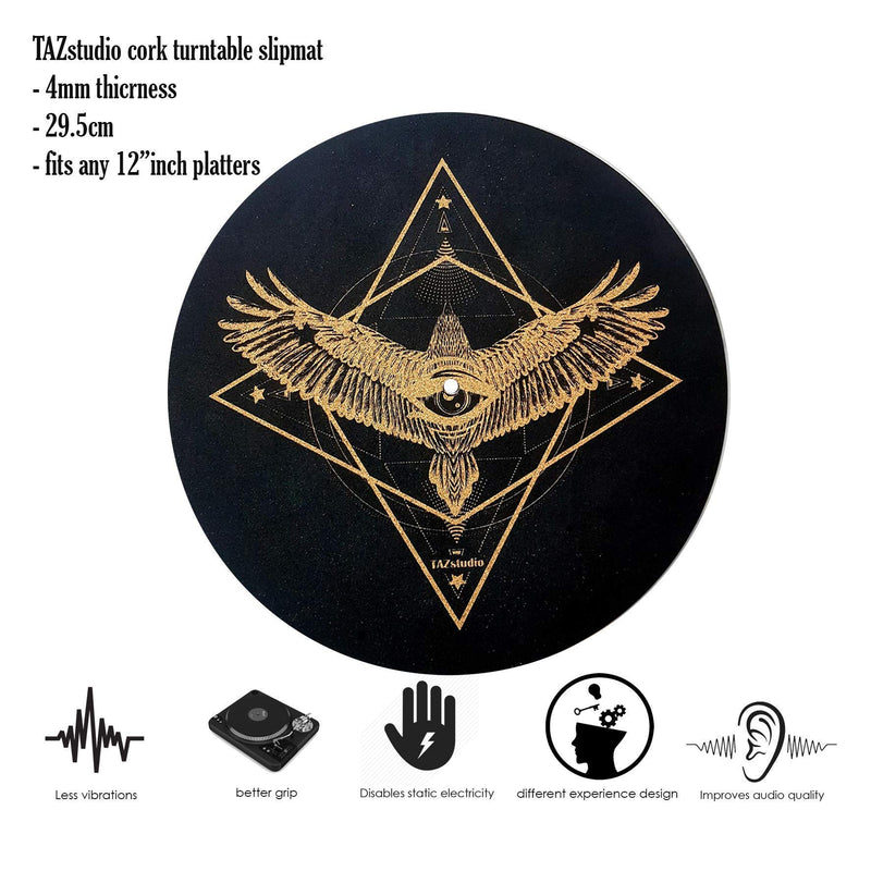 [AUSTRALIA] - Premium Turntable Slipmat -Cork Turntable Slipmat Proves Sound Quality with Better Grip [4mm]- Psychedelic Geometric Eagle , Cork 