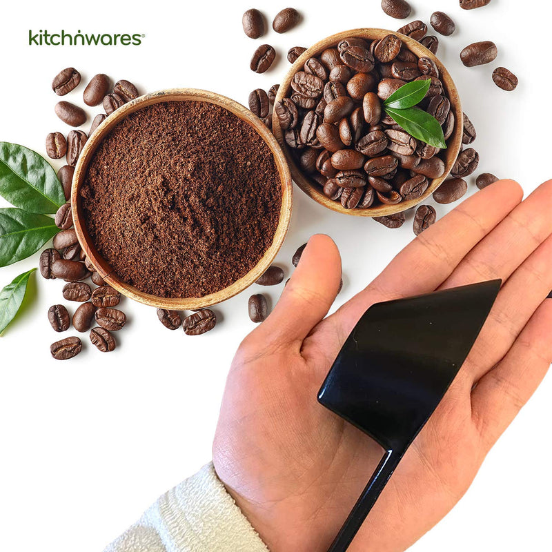 Kitch N’ Wares Coffee Measuring Spoons -2 Pack, White and Black 1/8 Cup for Kitchen, Home and Office Use - Reusable Plastic Spoon for Pouring Ground Tea, Espresso, Sugar, Herbs, Spices