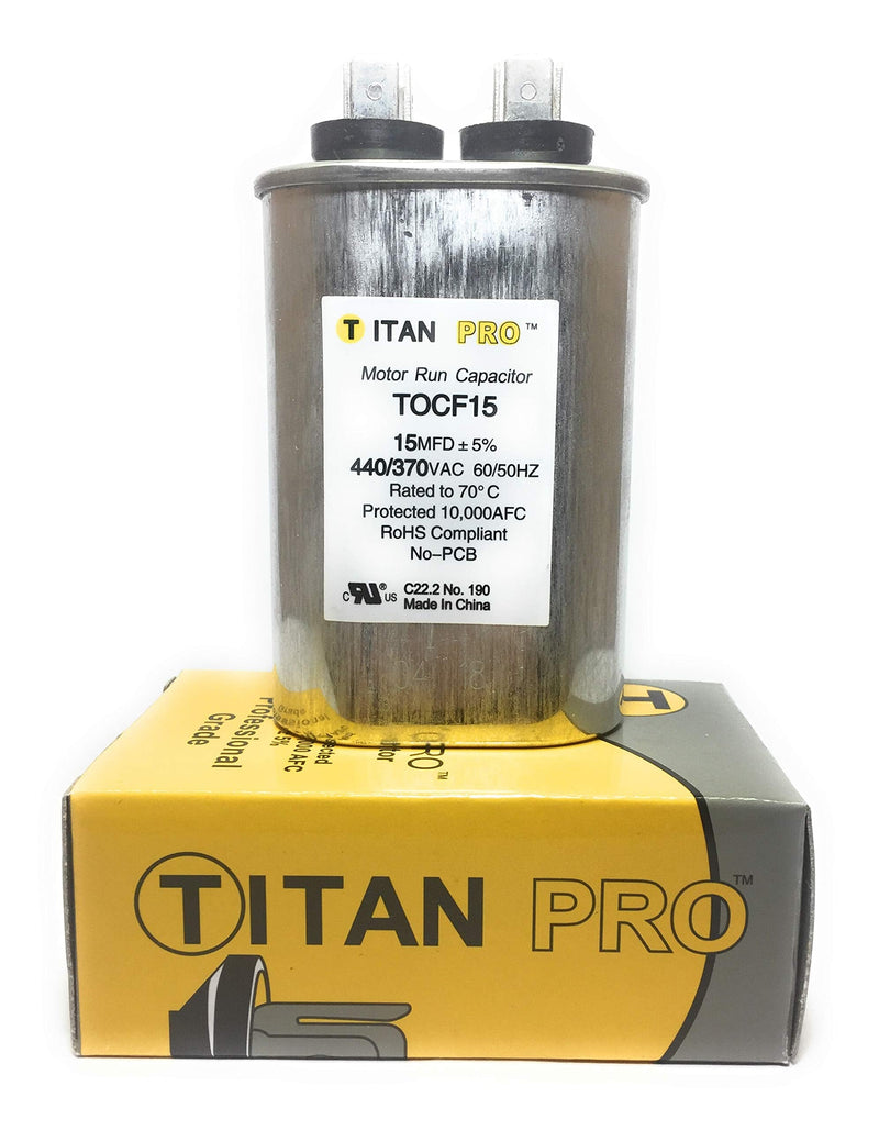 Motor Run Capacitor, 15 MFD, 3-9/16 in. H