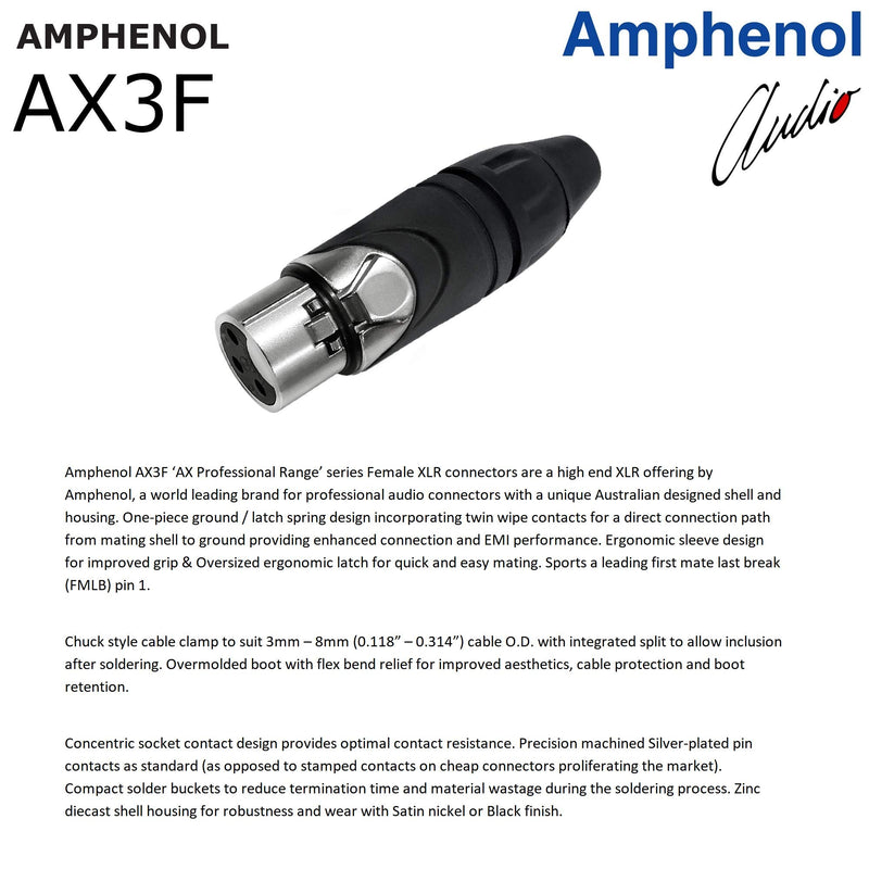 [AUSTRALIA] - 10 Foot - Canare L-4E6S, Star Quad Balanced Male to Female Microphone Cables with Amphenol AX3M & AX3F Silver XLR Connectors - Custom Made by WORLDS BEST CABLES 