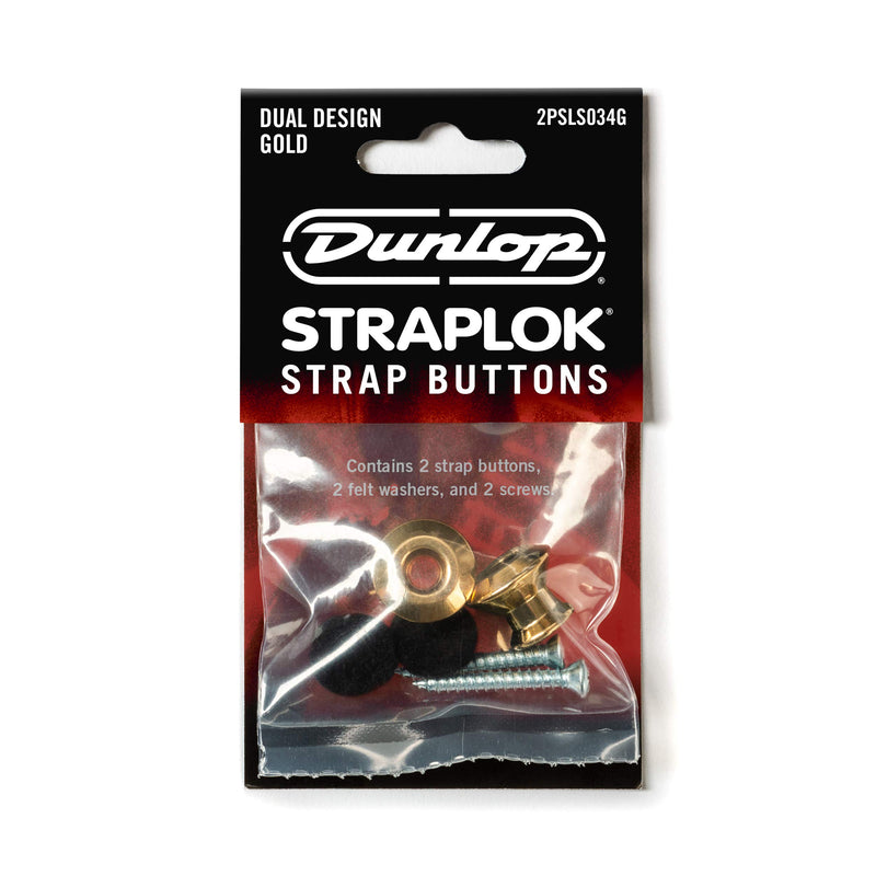 Jim Dunlop Straplok Dual Design Strap Button Set-Gold-2/Set (2PSLS034G)