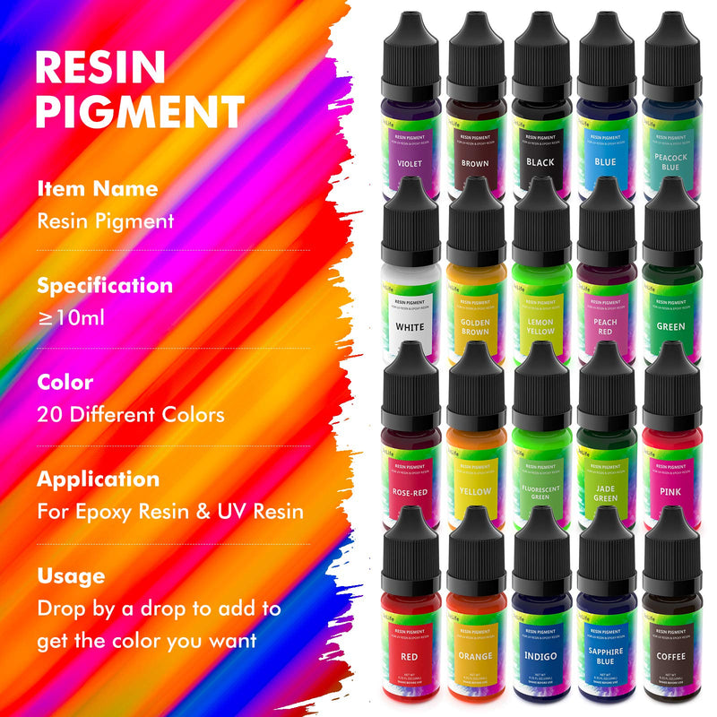 Jelife Epoxy Resin Color Pigment - Upgraded 20 Color Liquid Resin Colorant for UV Resin, Non-Toxic Epoxy UV Resin Dye Perfect for Resin Jewelry Making DIY Crafts Art Tumblers Cup Decorating, Each 10ml 20 Color Liquid Resin Dye
