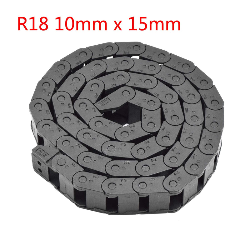 Plastic Drag Chain Cable Carrier Closed Type with End Connectors R18 10 x 15mm L1000mm for Electrical CNC Router Machines