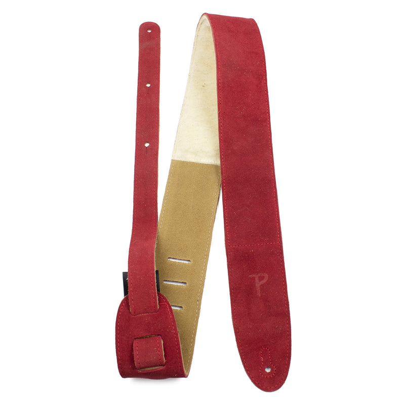 Perri’s Leathers Ltd. - Guitar Strap - Suede - Sheepskin Pad - Red - Adjustable - For Acoustic / Bass / Electric Guitars - Made in Canada (DL325S-203)