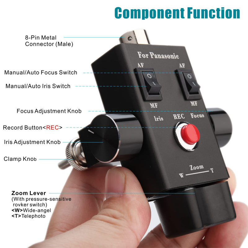 KOERTACOO Camcorder Zoom Controller, Remote Control Zoom, Iris, and Focus Control + 2.5mm and 3.5mm Jack Cable for Panasonic HC-X1 HC-PV100 AG-UX90 AG-UX180 HC-X1000 AG-AC30 AG-AC90 AU-EVA1 Camera.