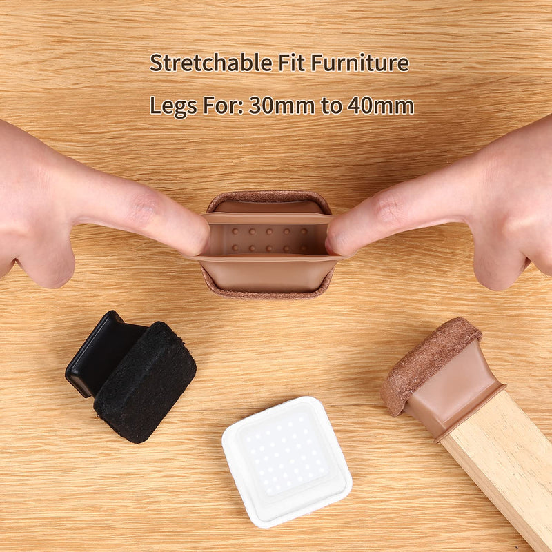 Ezprotekt 24 PCS Square Silicone Chair Leg Floor Protectors with Felt Pads Surrounding, Chair Leg Covers Felt Furniture Pads,Fit Square Furniture Leg Diameter from 30mm to 40mm(Fit:1.2"- 1.6", Black) Square -Black Large - (Fit: 1.2 -1.6")