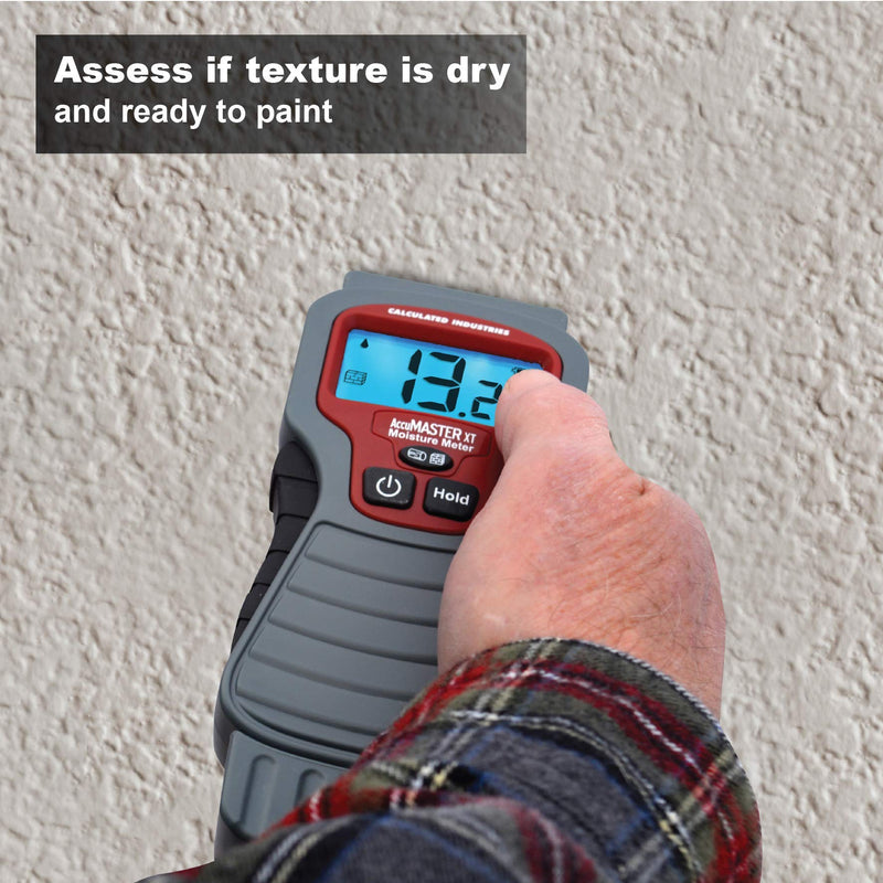 Calculated Industries 7440 AccuMASTER XT Digital Moisture Meter | Handheld |Pin Type | Backlit LCD Display | Detects Leaks, Damp and Moisture in Wood, Walls, Ceilings, Carpet and Firewood Pin-Type, Backlit LCD Sensors