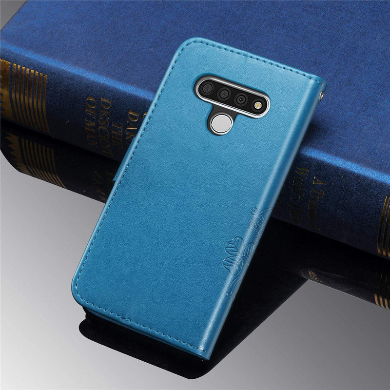 for LG Stylo 6 Wallet Case, [Flower Embossed] Premium PU Leather Flip Protective Case Cover with Card Holder and Stand for LG Stylo 6 2020 Release (Blue) Blue