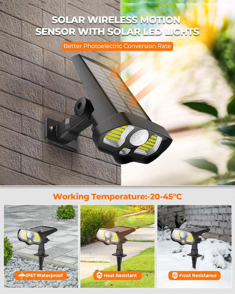 Solar Driveway Alarm with Solar LED Lights - Motion Sensor & 2-in-1 Wireless Wall/Landscaping Detector Lights, IP67 Waterproof Outdoor Security Alert System Protect Home, Outside Property