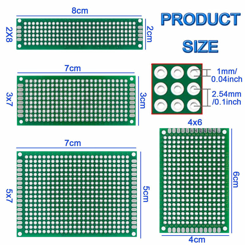 PCB Board Kit - 32Pcs 4 Sizes Double Sided Universal Prototype Printed Circuit Board, Solderable Perforated Circuit Protoboard Kit for DIY Soldering and Electronic Project