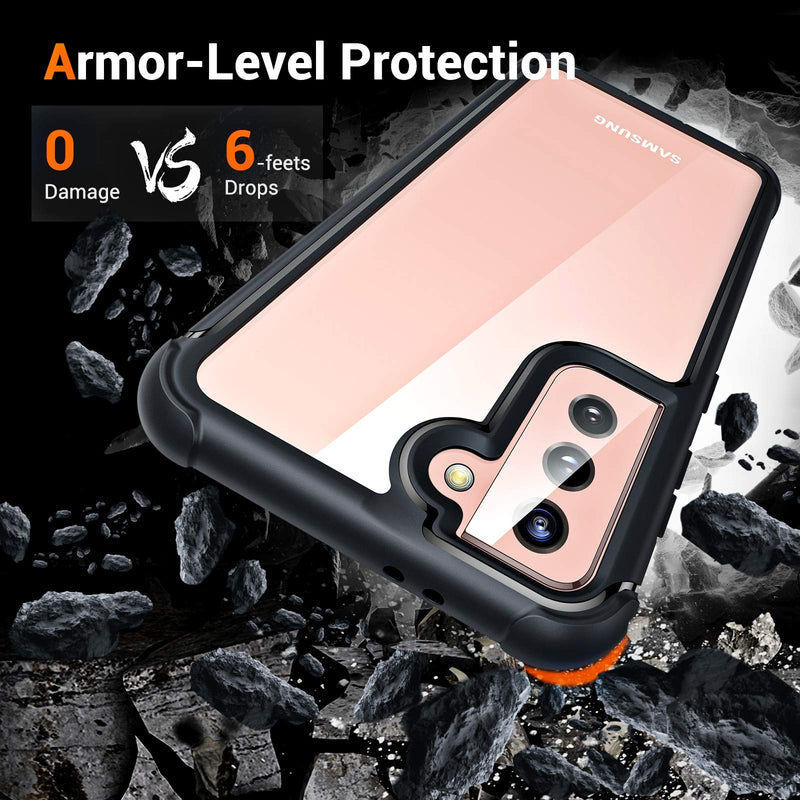 TORRAS Armor Series Compatible for Samsung Galaxy S21 Case 6.2 inch, [6FT Military Drop Protection] Shockproof with Built-in Frame, Clear Protective Case, Black