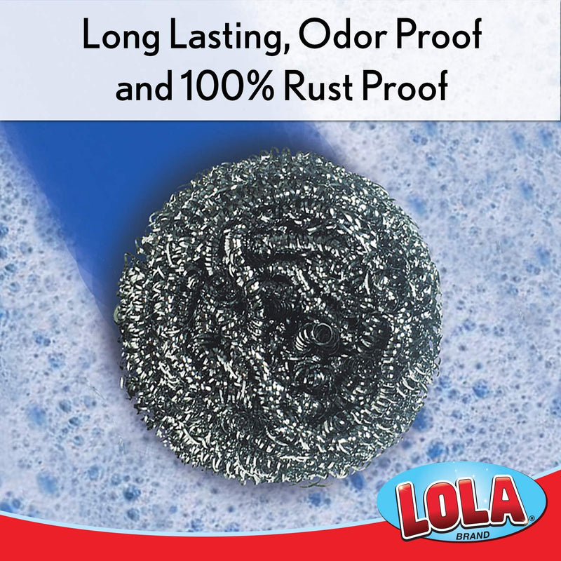 Lola Products Jumbo Stainless Steel Scourer | Stainless Steel Curled Flat Wire | Odor Free And Rust Proof | Cleans Caked On & Baked On Messes | Engineered To Clean & Scour Stainless Steel - 12 Pack
