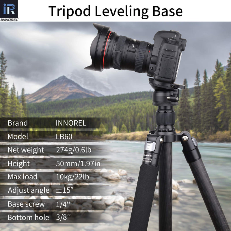 INNOREL Tripod Leveling Base, LB60 Leveling Base Half Ball with Offset Bubble Level and Bubble Level Bag for Canon, Nikon and Other DSLR Cameras with 1/4" Thread, Tripods and Monopods with 3/8" Thread