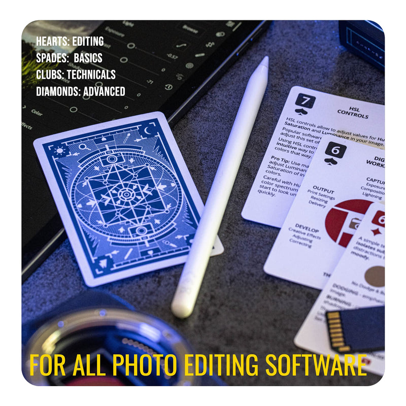 The Photography Deck - Waterproof Editing Photography Cheat Sheet Cards - Photography Editing Idea Cheat Cards - Essential Shooting Guide - Photography Tips Reference Card - Quick Tip Photo Cards 4. Waterproof Editing Deck