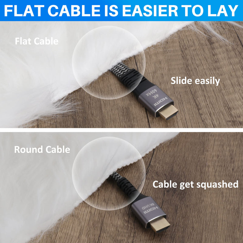 Flat HDMI Cable 10 Feet (2 Pack), 18Gbps 4K 2.0 High Speed Braided Cord (2ft to 50ft), Pure Copper, 3D 4K@60Hz 2160p 1080p HDR HDCP 2.2 ARC Bundled with 50 Cable Ties and 2 HDMI Adapter - 10 ft 10 Feet (2 Pack)