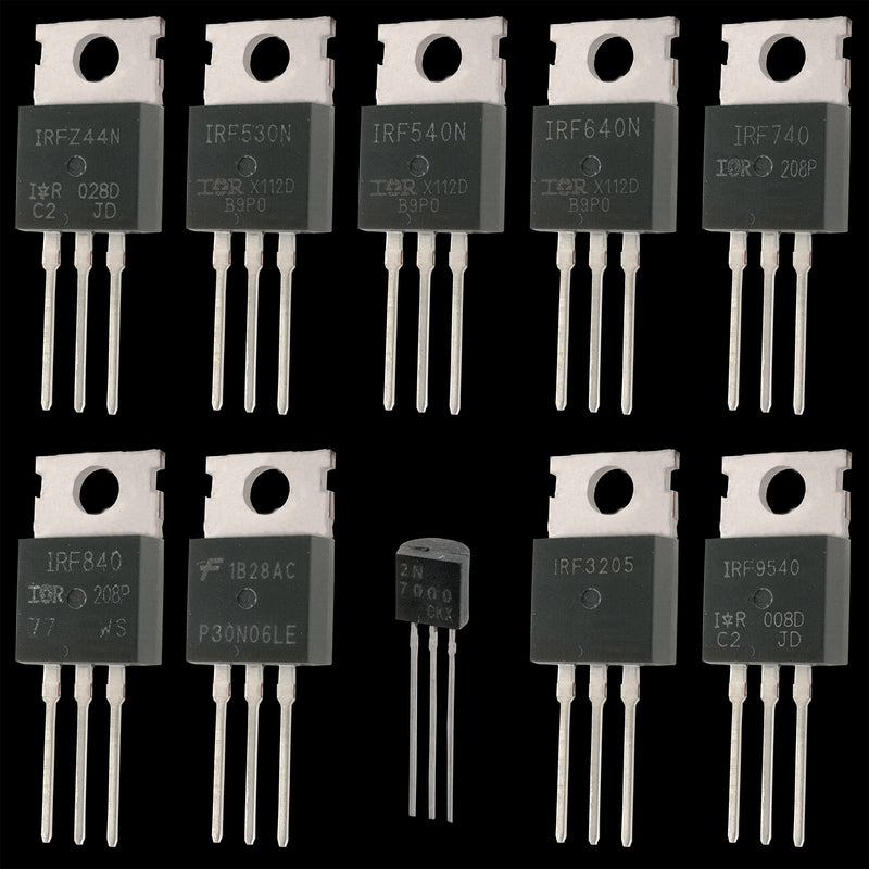 EEEEE 10 Values 70 Pcs Logic Level PMOS NMOS Kit MOSFET Transistor Assortment Kit N Channel P Channel MOSFET Driver IRFZ44N IRF530N IRF540N IRF640N IRF740 IRF840 RFP30N06LE 2N7000 IRF3205 IRF9540