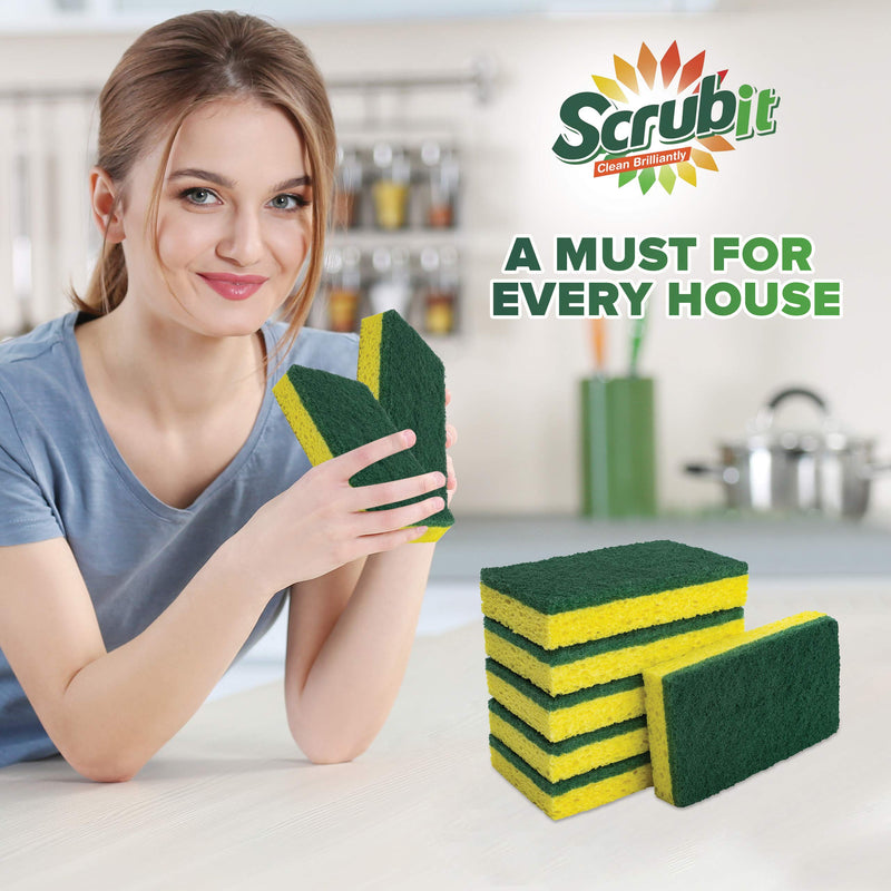 SCRUBIT Heavy Duty Scrub Sponge - Made from Tough Cellulose - Eco Friendly - Lasts for Months of Heavy Duty Kitchen Cleaning (12 Pack)