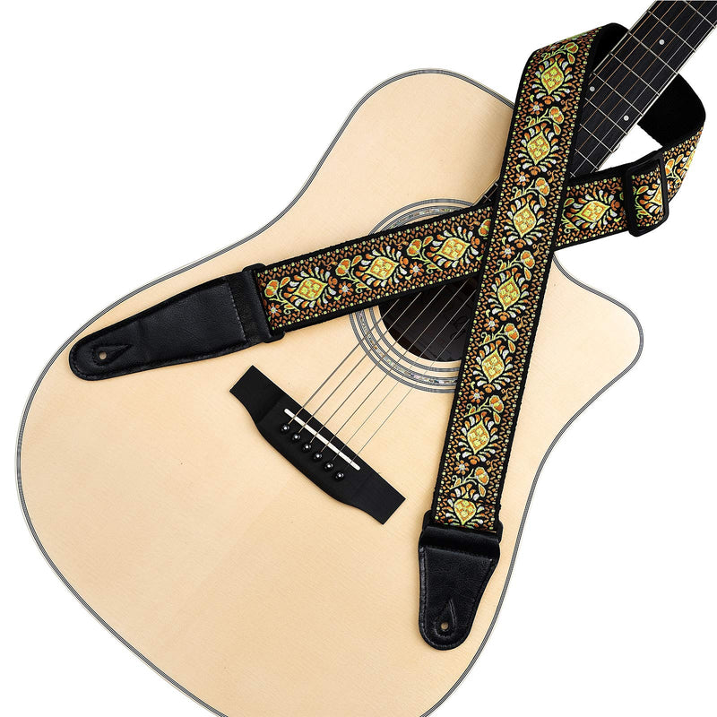 Mulucky Guitar Banjo Strap Embroidered Red Vintage Woven With FREE BONUS - Strap Locks + Strap Button, Stocking Stuffer For Bass, Banjo, Electric & Acoustic Guitars Best Christmas Gift - MS01