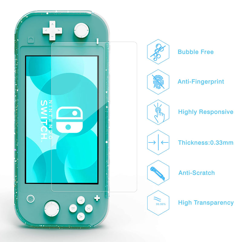 HEYSTOP Case Compatible with Nintendo Switch Lite, with Tempered Glass Screen Protector and 4 Thumb Grip, TPU Protective Cover for Switch Lite with Anti-Scratch/Anti-Dust (Clear) Clear