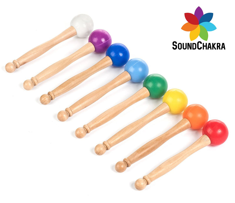 SoundChakra Rubber Ball Striker Mallet with Wooden Handle for Crystal Quartz or Tibetan Sound Healing Yoga Meditation Singing Bowls (White) White