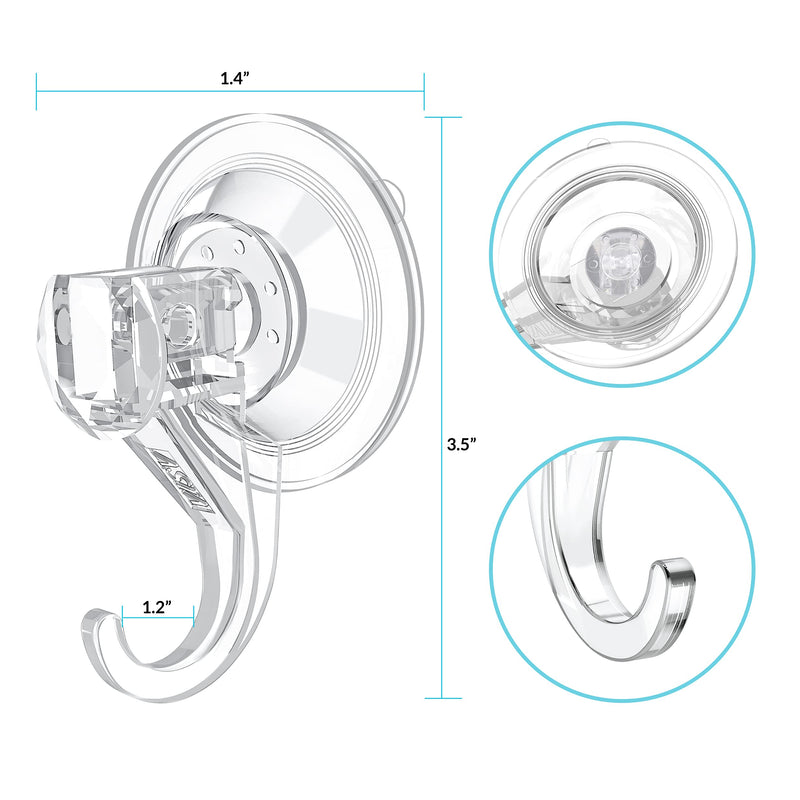VIS'V Suction Cup Hooks, Small Clear Reusable Heavy Duty Vacuum Suction Cup Hooks Strong Window Glass Kitchen Bathroom Hooks for Loofah Towel Robe Key Utensils Wreath Decorations - 2 Packs
