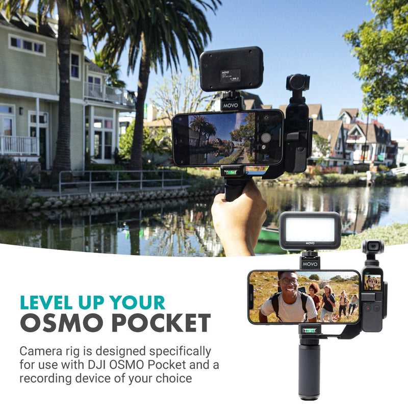 Movo OPR-50GL Video Rig Compatible with The DJI OSMO Pocket - Includes Universal Smartphone Mount, Grip Handle, and LED Video Light - OSMO and Smartphone Video Rig with High Power LED Light Bundle
