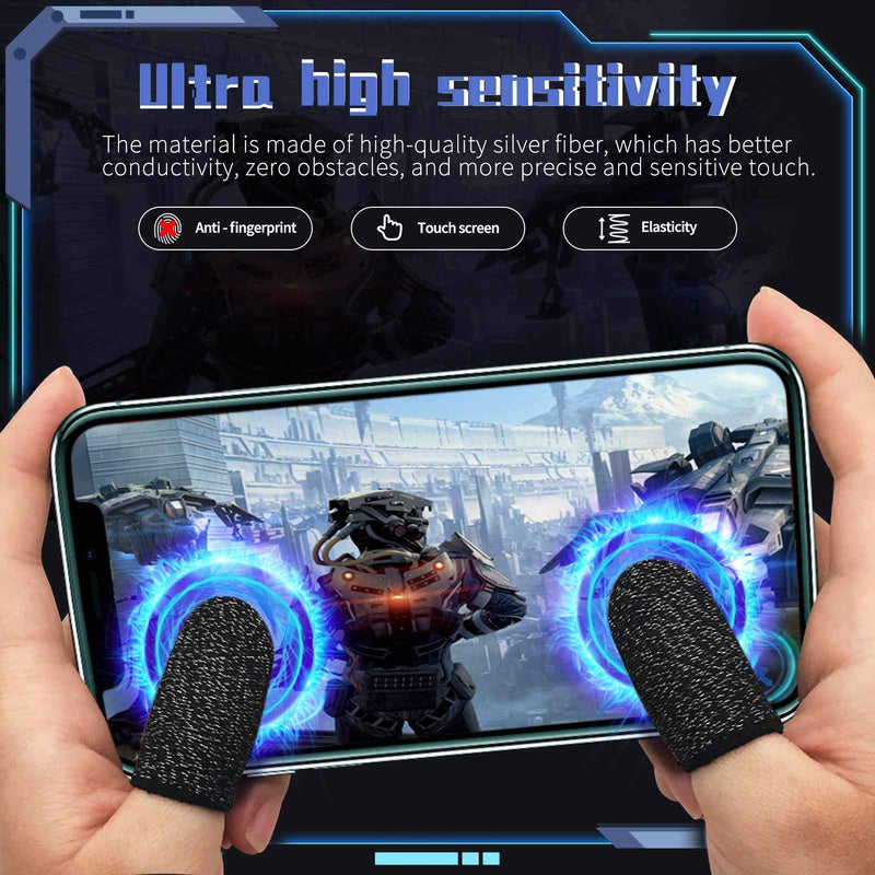8PCS Mobile Game Controllers Finger Sleeve,Newchichi 0.01Inch Ultra-Thin Anti-Sweat Breathable Silver Fiber Sensitive Touch Finger Sleeve for PUBG/Rule of Survival,Compatible with iPhone/ipad/Android Black