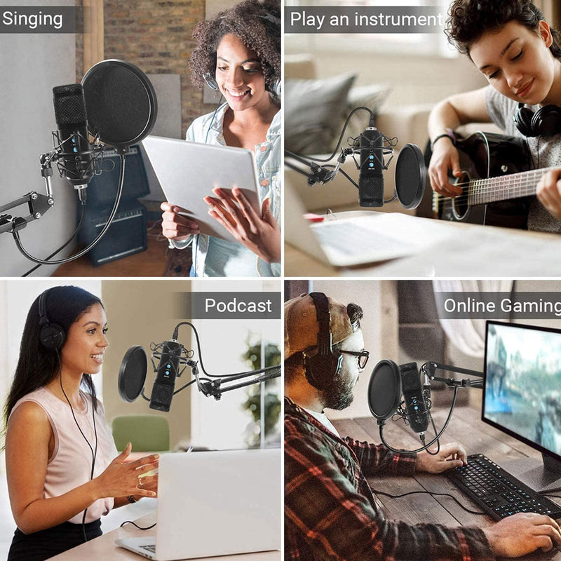 USB Microphone Kit, Budbof Professional PC Mic with Boom Arm for Windows Mac Laptop Gaming, Recording, Streaming, Singing