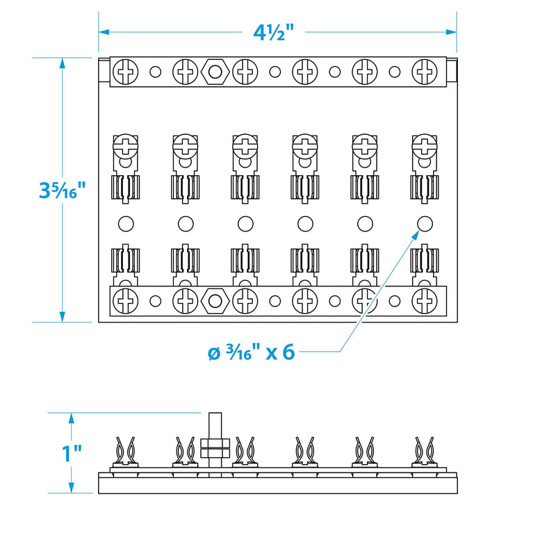 Seachoice 6-Gang Fuse and Terminal Block, Brass Clips and Contacts, SFE 20 Amp of 3AG Fuse