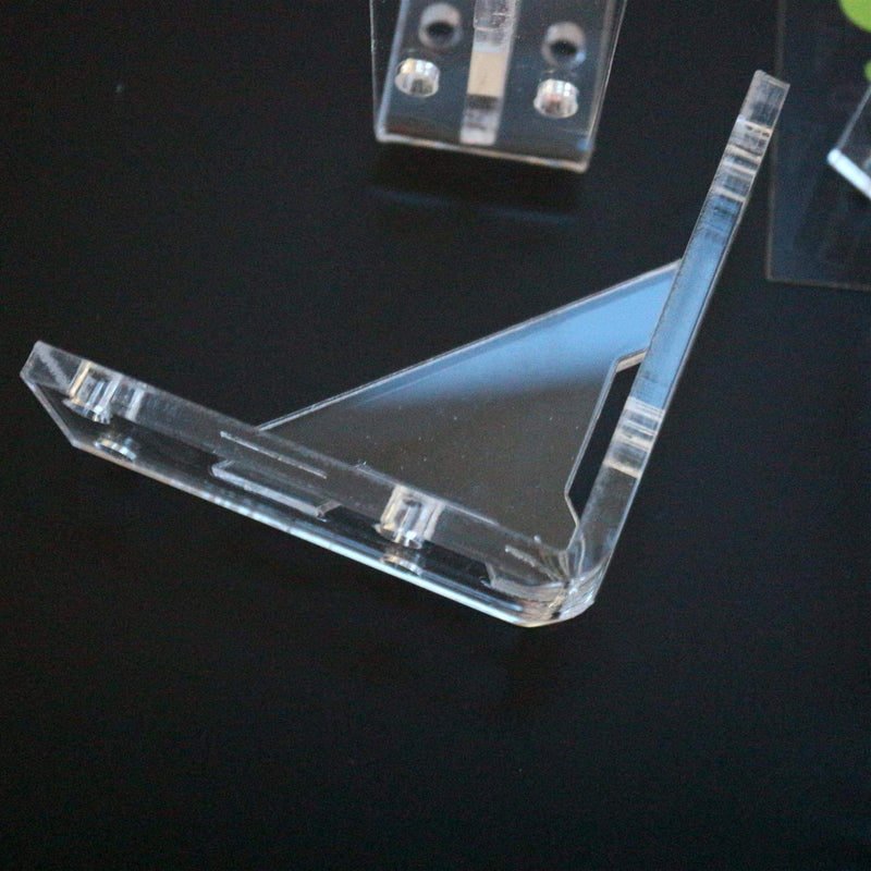 4 x V4, 5mm thickness, Reinforced, Strong, Angled L Brackets, Polished Clear Acrylic + 40x M5 Bolts, Clear Right Angle Bracket