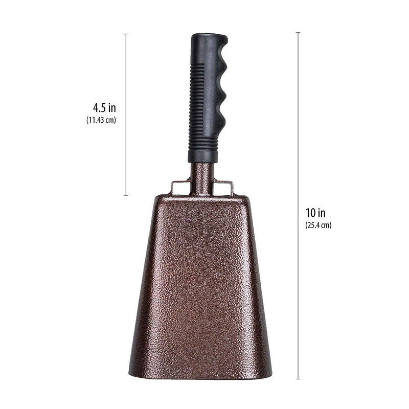 10 in. steel cowbell/Noise makers with handles. Cheering Bell for sporting, football games, events. Large solid school hand bells. Cowbells. Percussion Musical Instrument. Cow Bell Alarm (Copper)