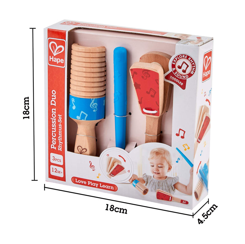 Hape E0605 Wooden Percussion Duo Musical Instruments - Guiro and Clapper