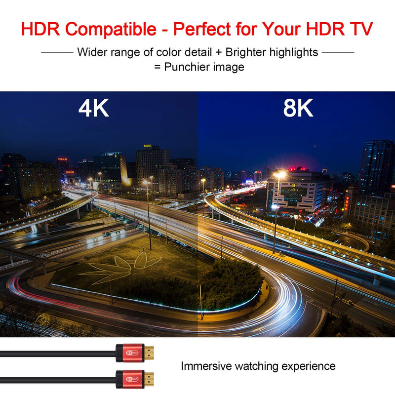 Duttek 8K HDMI Cable, High Speed HDMI Cable, HDMI 2.1 Ultra HD Lead High Speed Cord 48Gbps Supports 8K@60HZ 4K@120HZ Compatible with Fire TV, 3D Support, Ethernet Function, 8K UHD, etc(2M) 2M