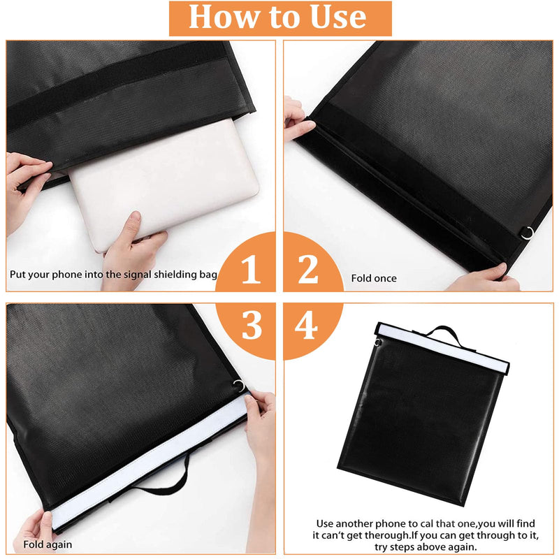 Large Faraday Bag with Handle & 1 X Faraday Bags for Phones, 16''x19'' Block Signal Faraday Cage, Waterproof & Fireproof Faraday Key Fob Protector with Reflective Strip, Anti-Theft Faraday Pouch 2200℉ 2pcs