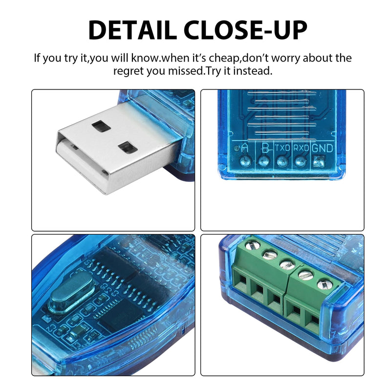 YACSEJAO USB to RS485 RS232 Converter USB 2.0 to RS-485 RS-232 Serial Port Adapter with CH340 Chip for Windows 11 10 8 7 XP Mac OS