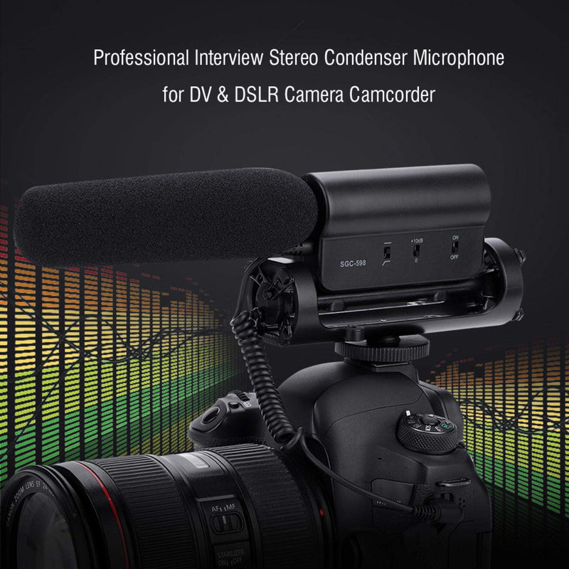 Condenser Microphone Cardioid Pattern Interview Mic Black High-Sensitivity Condenser Microphone Back electret,for Character News Interview, etc.