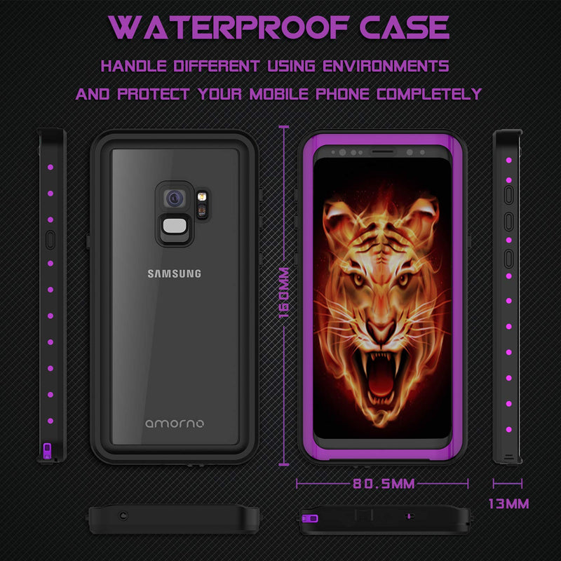 AMORNO Galaxy S9 Waterproof Case, Waterproof Shockproof Dustproof Dirtproof Full Body Case Built in Screen Protector with Touch ID for Samsung Galaxy S9 (Purple) Purple