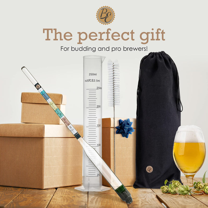 Brewer's Elite Hydrometer & Plastic Test Jar - for Home Brew Beer, Wine, Mead and Kombucha - Deluxe Triple Scale Set, Hardcase and Cloth - Specific Gravity ABV Tester Hydrometer & Plastic Test Jar Kit