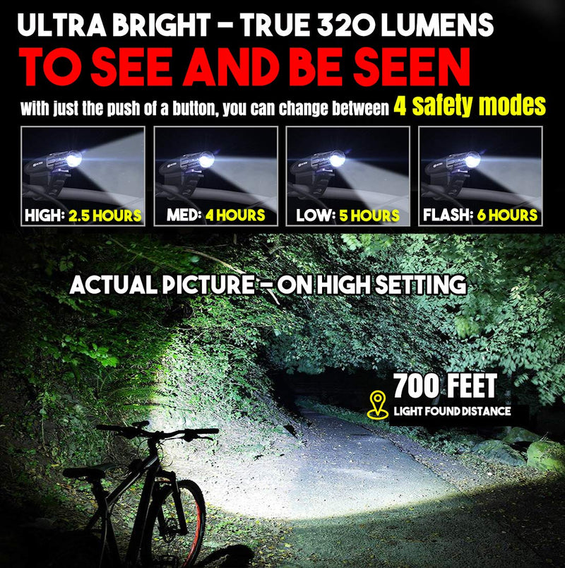 BLITZU Bike Lights Front and Back, Bicycle Accessories for Night Riding, Cycling. Reflectors Powerful Rechargeable Headlight and Taillight Rear LED Safety Light Set for Kids Adults Mountain Bikes