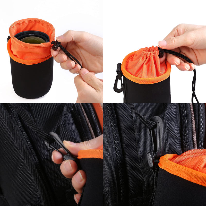 Lens Pouch,Waterproof Protective Lens Bag for SLR Camera Lens,with Adjustable Drawstring and Rotating Clamp,Camera Lens Bag for Nikon, Pentax, Sony, Olympus, Panasonic, Etc.