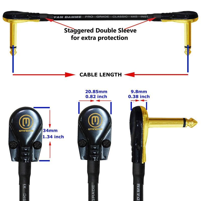 6 x Van Damme Pro Grade Classic XKE - 60 cm - Guitar Bass Effects Instrument, Patch Cable - with Gold R/A Pancake TS Plugs