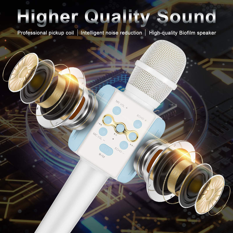 Wireless Bluetooth Karaoke Microphone with LED Lights, NANIWAN 4-in-1 Portable Microphone for Kids, Karaoke Mic with Speaker, Phone/PC, Suitable for Parties, Adults and Children Blue