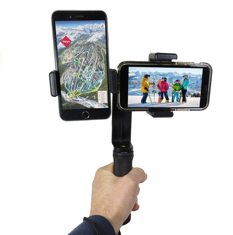 Dual Device Tripod, Monopole, Hand-Grip Mount Adapter for Live Video and Photography with Multiple Devices. Compatible with Most Smartphones: iPhone, Samsung Galaxy, Android, Google, etc